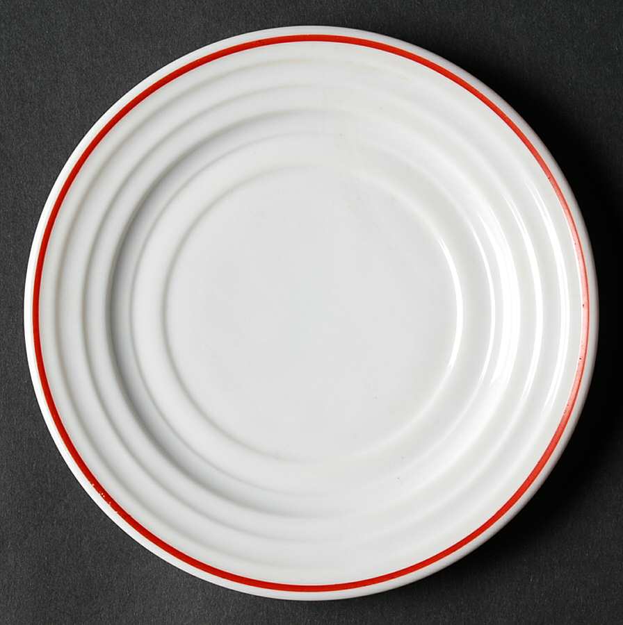 Moderntone Platonite Red Stripe Bread & Butter Plate by Hazel-Atlas-1