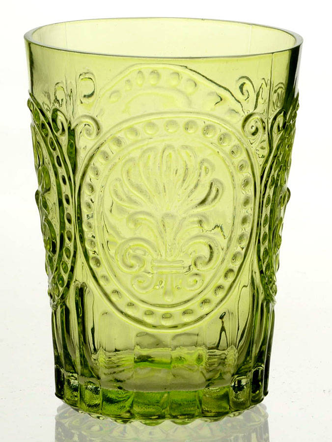 Fleur de Lis 5 Oz Green Flat Tumbler by Anthropologie Glass-1