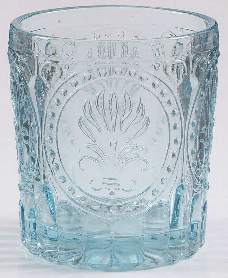 Fleur de Lis Light Blue Double Old Fashioned by Anthropologie Glass-1