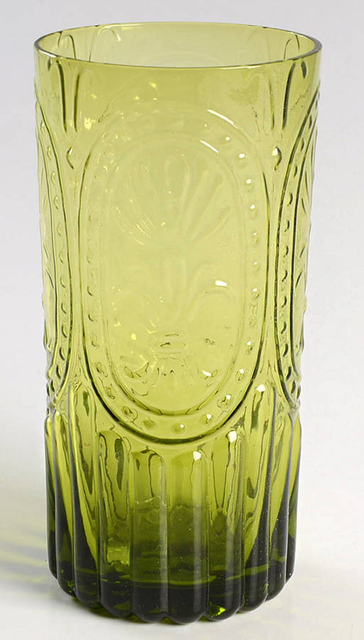 Fleur de Lis Green 16 Oz Flat Tumbler by Anthropologie Glass-1