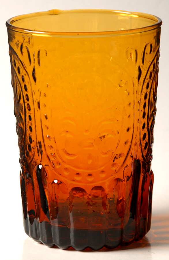 Fleur de Lis 9 Oz Amber Flat Tumbler by Anthropologie Glass-1