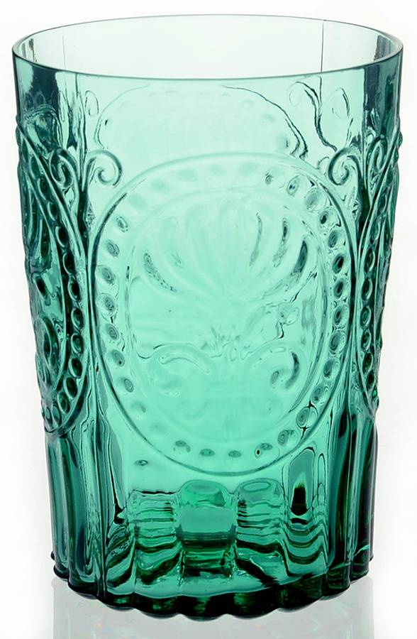 Fleur de Lis Dark Green 12 Oz Flat Tumbler by Anthropologie Glass-1