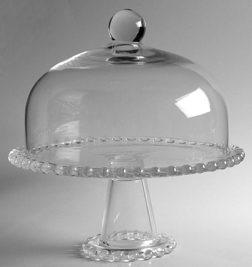 Beaded Clear Cake Stand-High 10"Diameter W/Dome by Ambiance Crystal-1