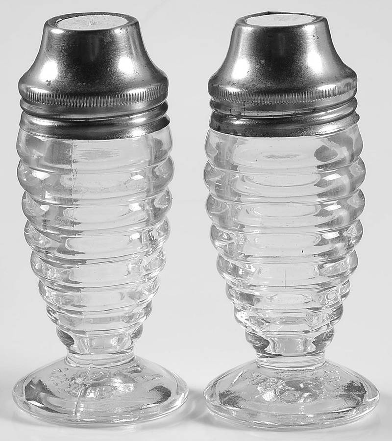 Concentric Rings Clear Footed Shaker Set & Metal Lids by Hazel-Atlas-1
