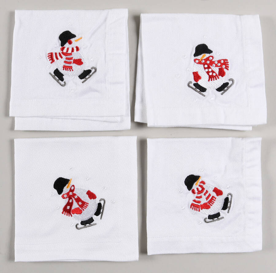 Snowman Linen Napkin  - (Set of 4 Motif) by Arcoroc-1