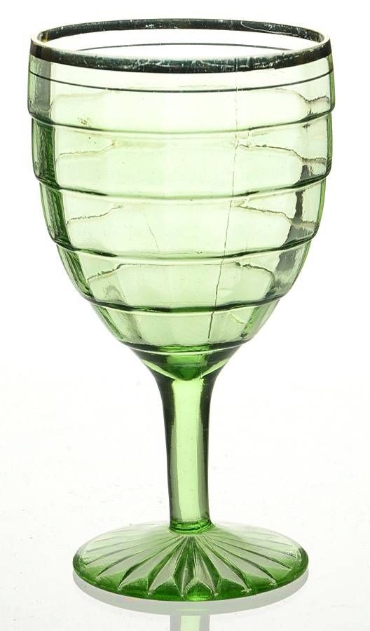 Block Optic Green (Gold Trim) Water Goblet by Anchor Hocking-1