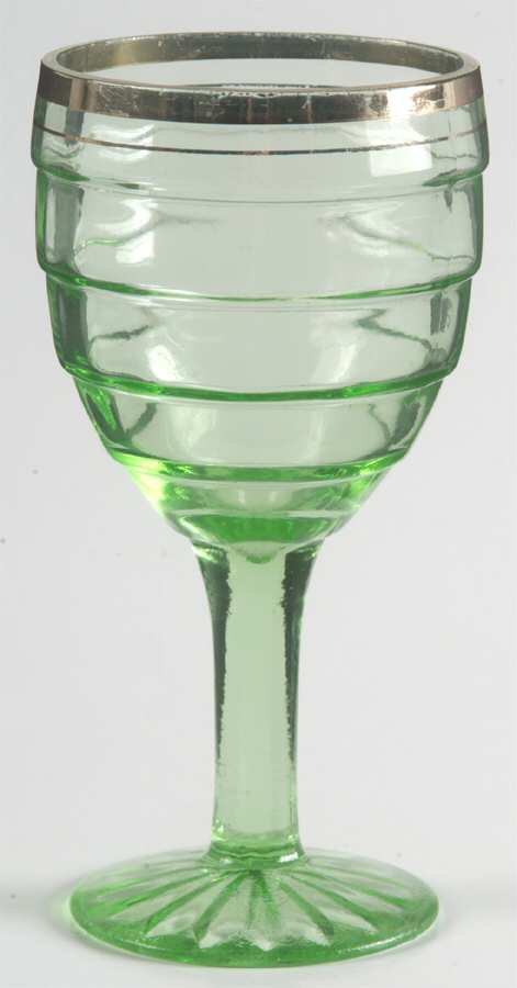 Block Optic Green (Gold Trim) Wine Glass by Anchor Hocking-1