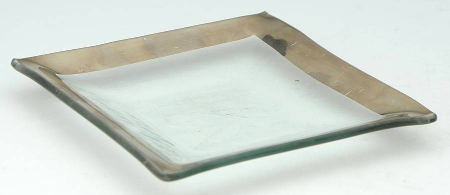 Roman Antique Platinum 7" Square Shallow Bowl by Annieglass-1