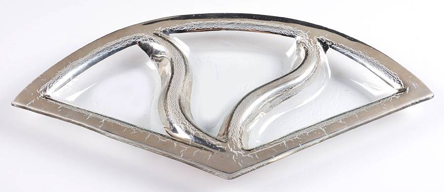 Roman Antique Platinum 16" Triangular 3 Part Relish by Annieglass-1