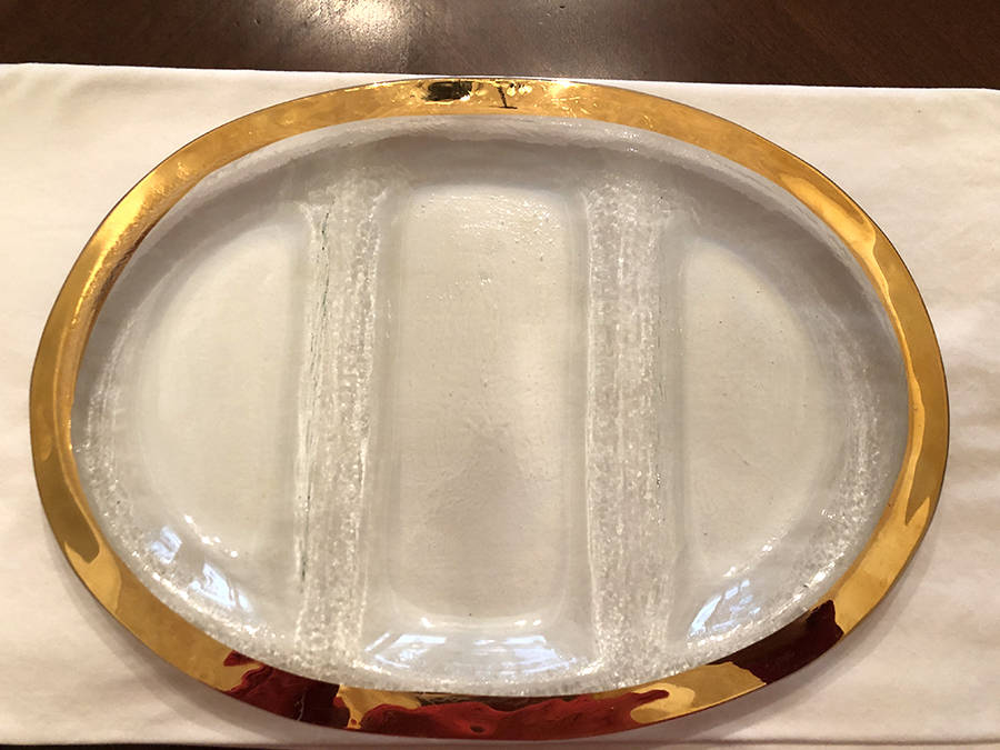Roman Antique Gold 17" 3 Part Divided Server by Annieglass-1