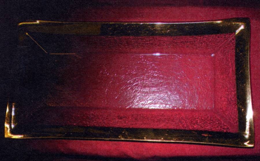 Roman Antique Gold 16" Rectangular Tray by Annieglass-1