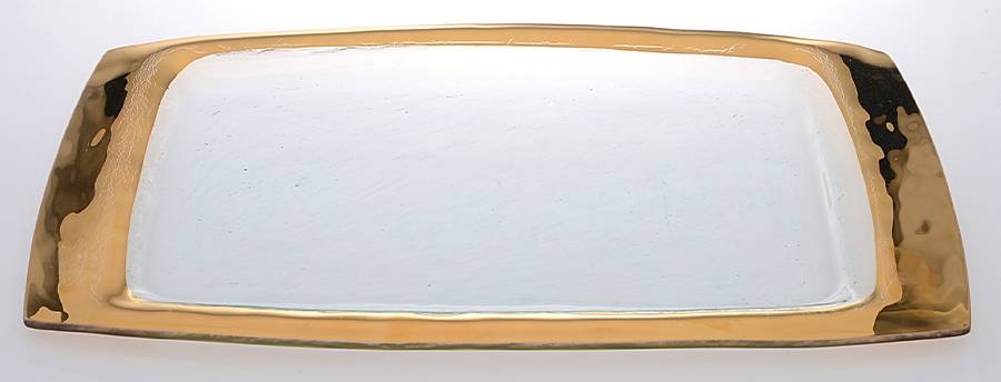 Roman Antique Gold 18" Rectangular Tray by Annieglass-1