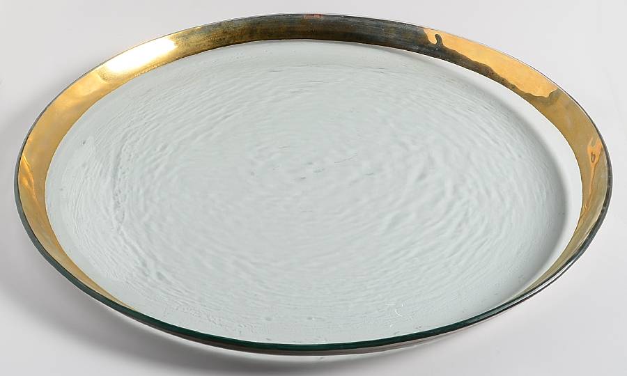 Roman Antique Gold 19" Round Platter by Annieglass-1