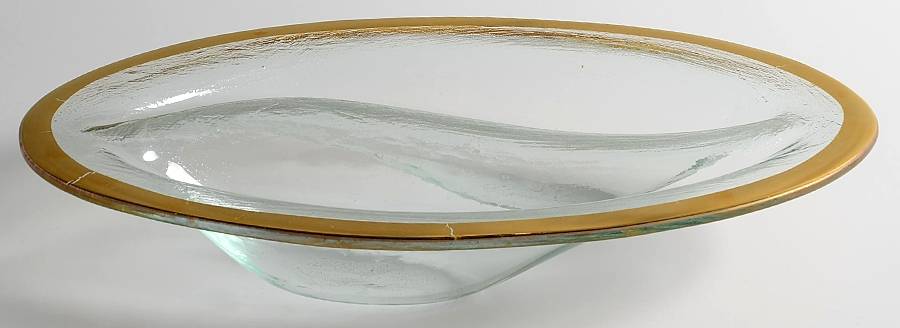 Roman Antique Gold 13" Oval 2 Part Relish by Annieglass-1