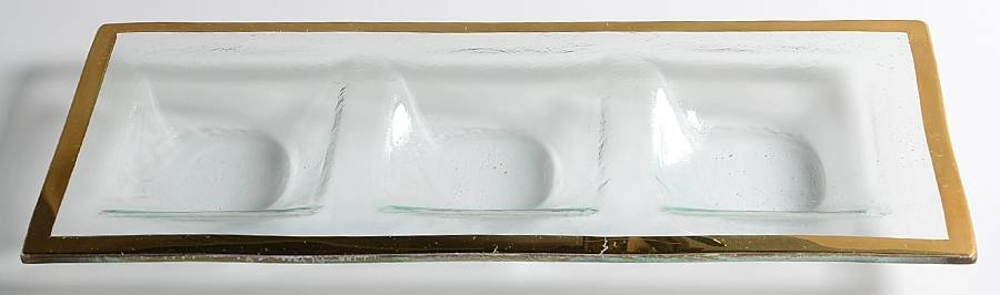 Roman Antique Gold 14" Rectangular3 Part Relish by Annieglass-1