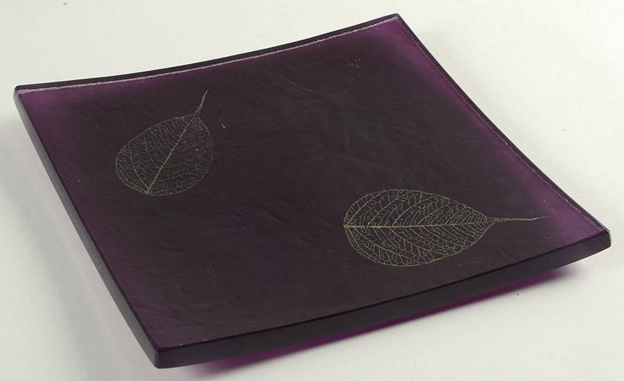 Fallen Leaf Eggplant 10" Square Plate by Annieglass-1