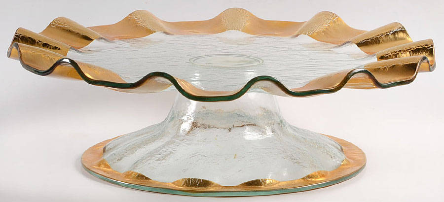 Ruffle Gold 14" Diameter Pedestal Cake Stand by Annieglass-1