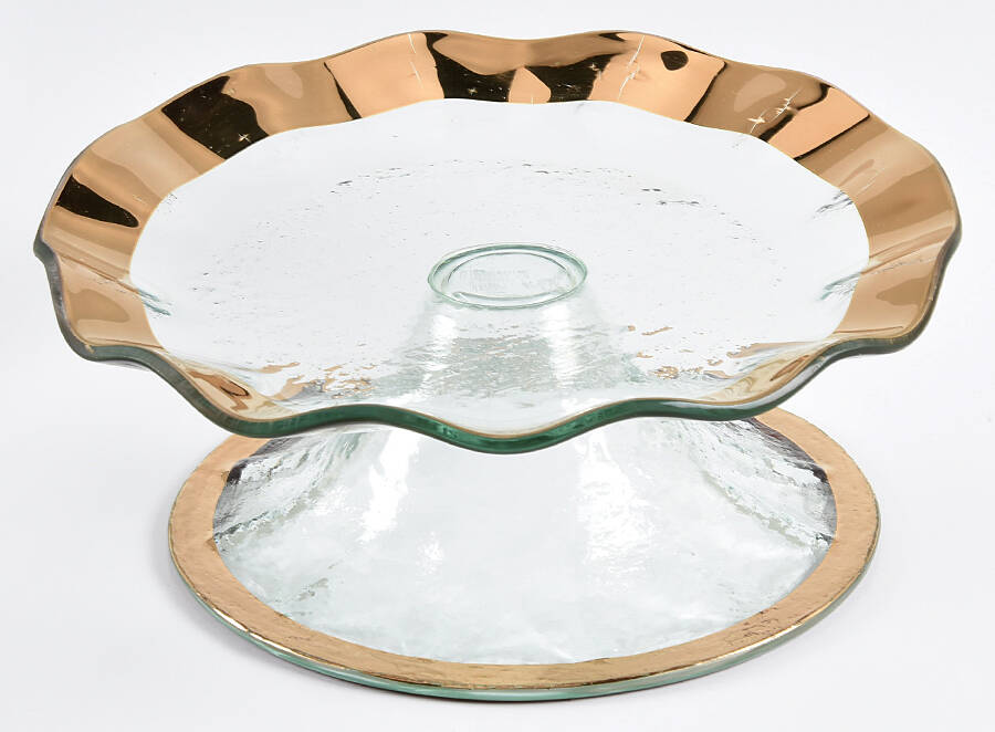 Ruffle Gold 9" Diameter Pedestal Cake Stand by Annieglass-1