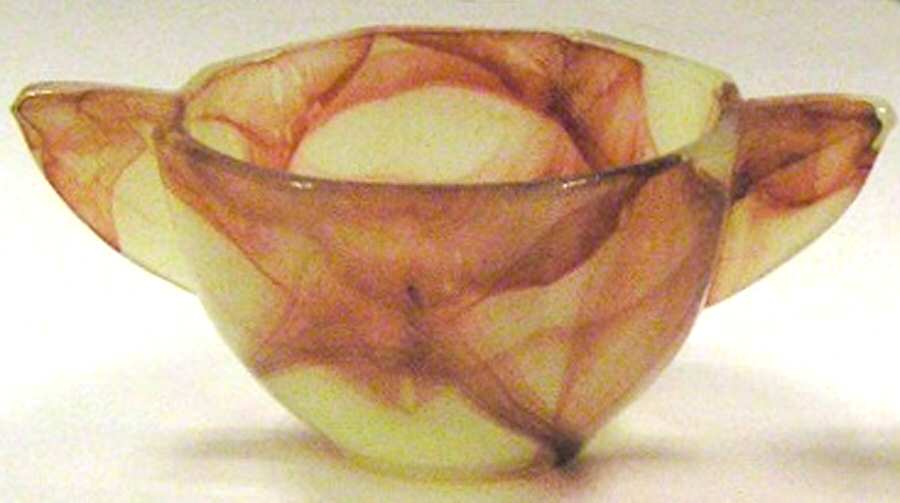 Octagonal Lemonade and Oxblood Child's Open Sugar by Akro Agate-1