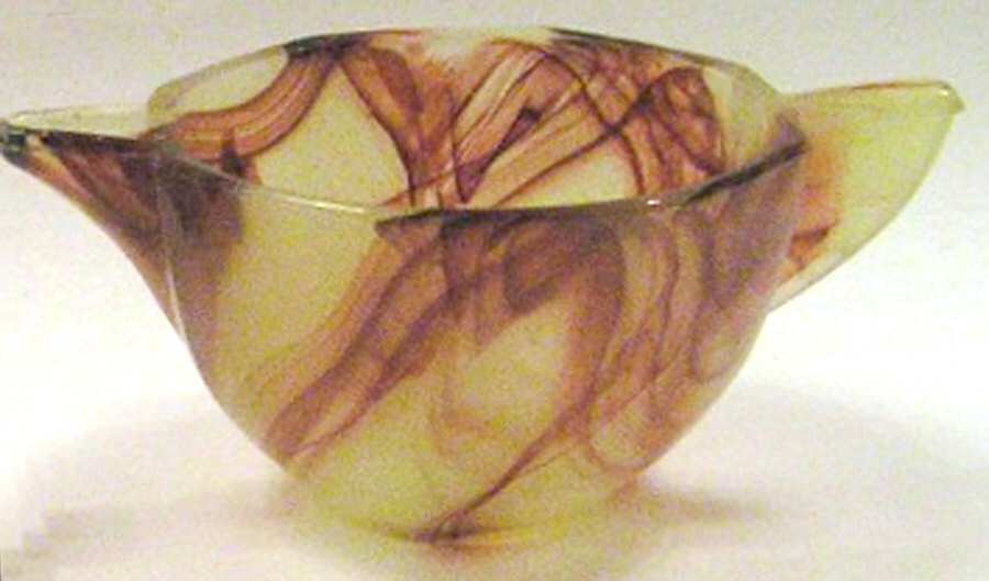 Octagonal Lemonade and Oxblood Child's Creamer by Akro Agate-1