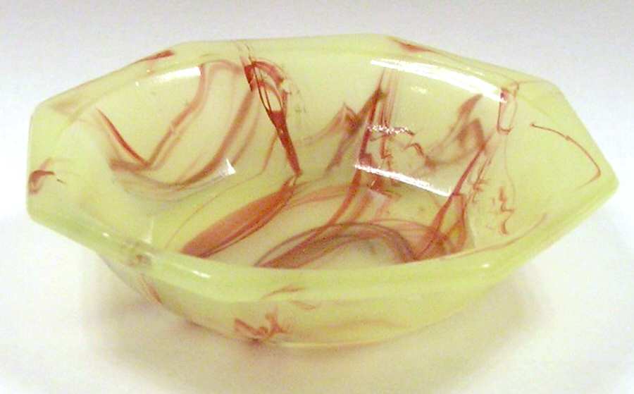 Octagonal Lemonade and Oxblood Child's Bowl by Akro Agate-1