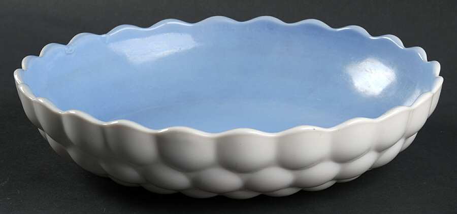 Bubble White Blue 8" Shallow Round Bowl by Anchor Hocking-1