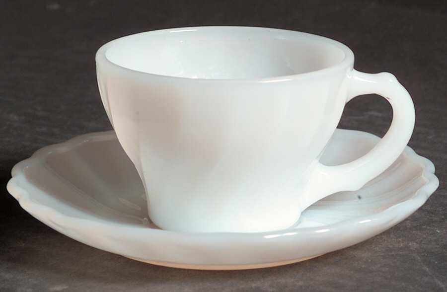 Shell Milk White (Scalloped Edge) Demitasse Cup & Saucer Set by Anchor Hocking-1