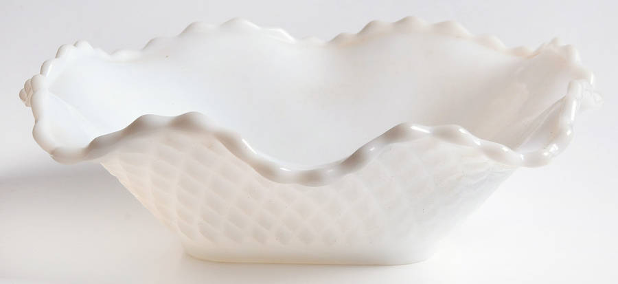 Early American Milk Glass 6" Round Crimped Bowl by Anchor Hocking-1