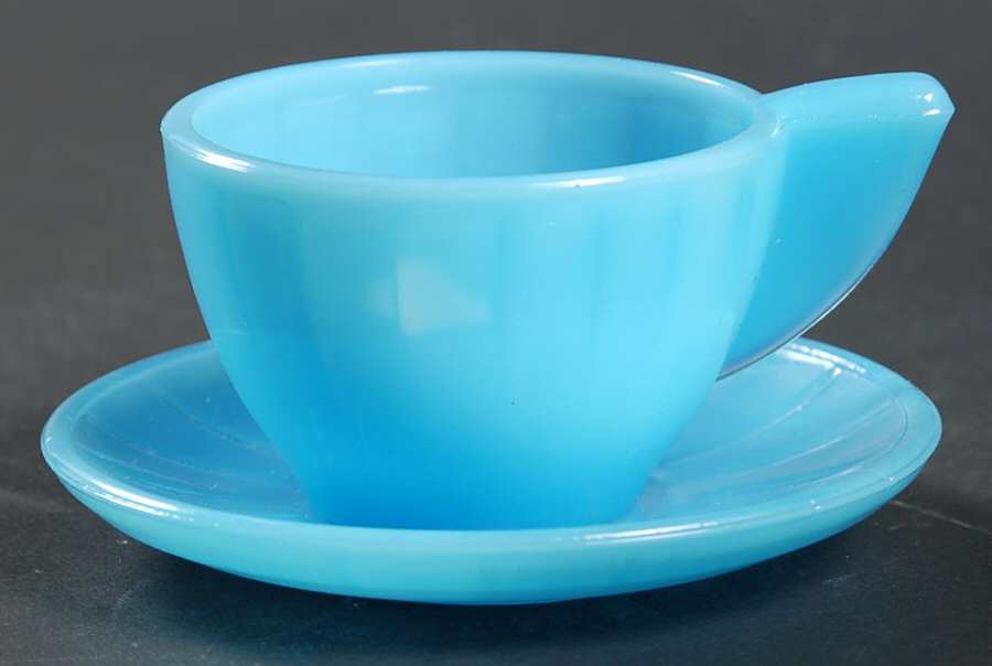 Interior Panel Blue (Opaque) Child's Cup & Saucer Set by Akro Agate-1