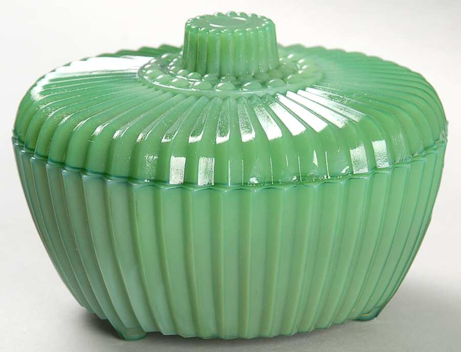 Ribbed Green Powder Jar & Lid by Akro Agate-1