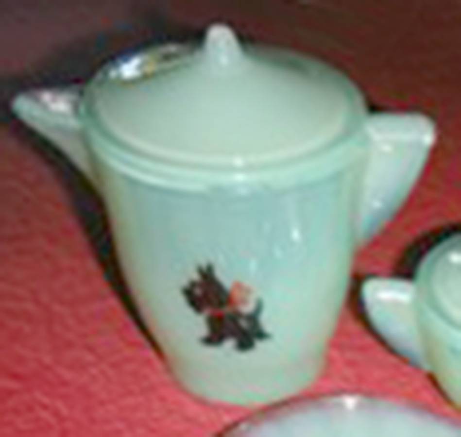 Interior Panel Jade Child's Teapot & LId by Akro Agate-1