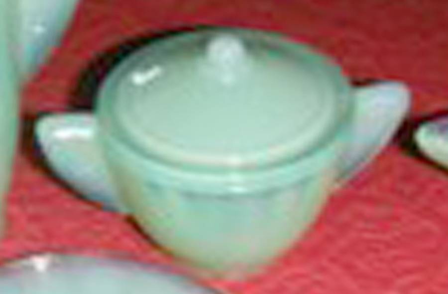 Interior Panel Jade Child's Sugar Bowl & Lid by Akro Agate-1