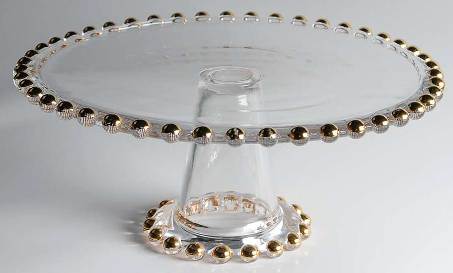 Beaded Gold 10" Diameter Pedestal Cake Stand No Dome by Ambiance Crystal-1