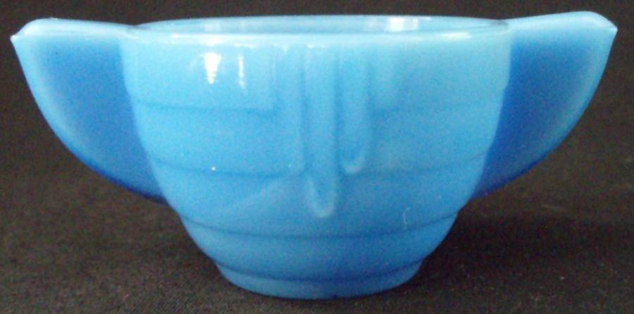 Concentric Ring Blue (Opaque) Child's Open Sugar by Akro Agate-1