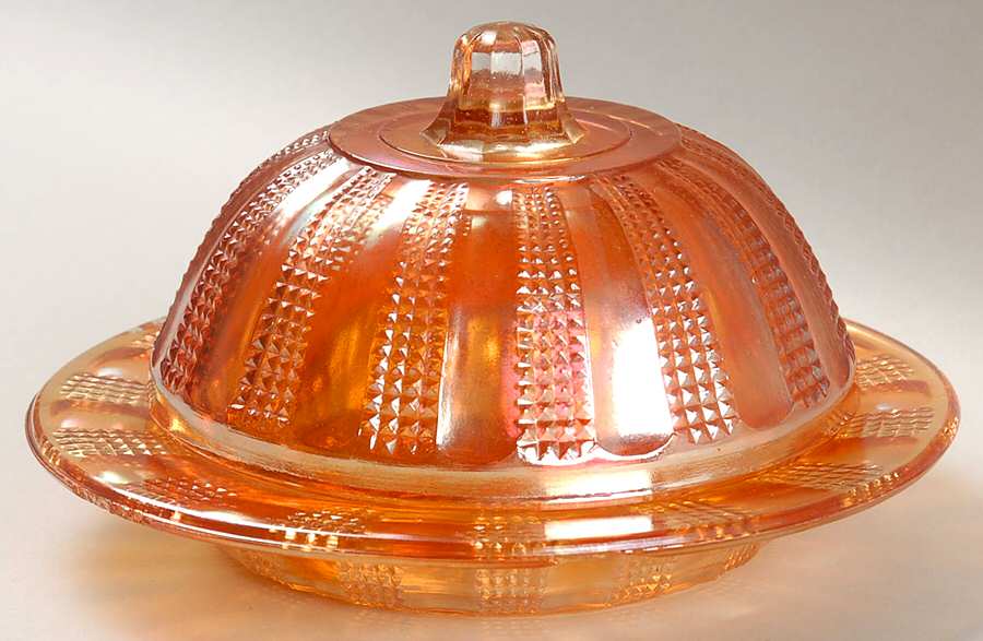 Diamond Point Columns Marigold Round Covered Butter by Hazel-Atlas-1