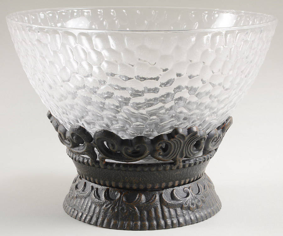 Venetian Hammered 9" Round Bowl with Metal Stand by Antonio-Garcia Glass-1