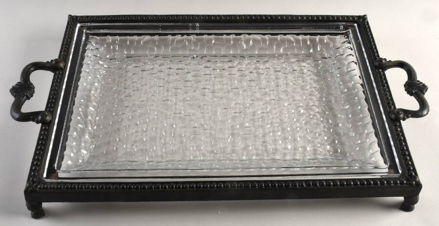 Venetian Hammered 16" Rectangular Platter with Metal Stand by Antonio-Garcia Glass-1