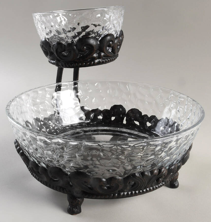 Venetian Hammered Chip & Dip Bowls with Metal Holder by Antonio-Garcia Glass-1
