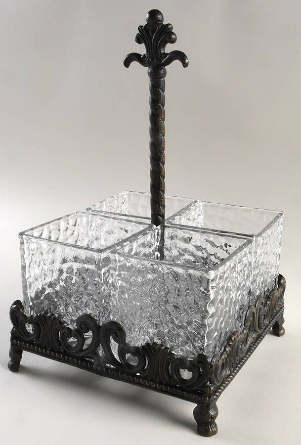 Venetian Hammered Buffet Flatware Caddy (4 Sections & Metal Stand) by Antonio-Garcia Glass-1