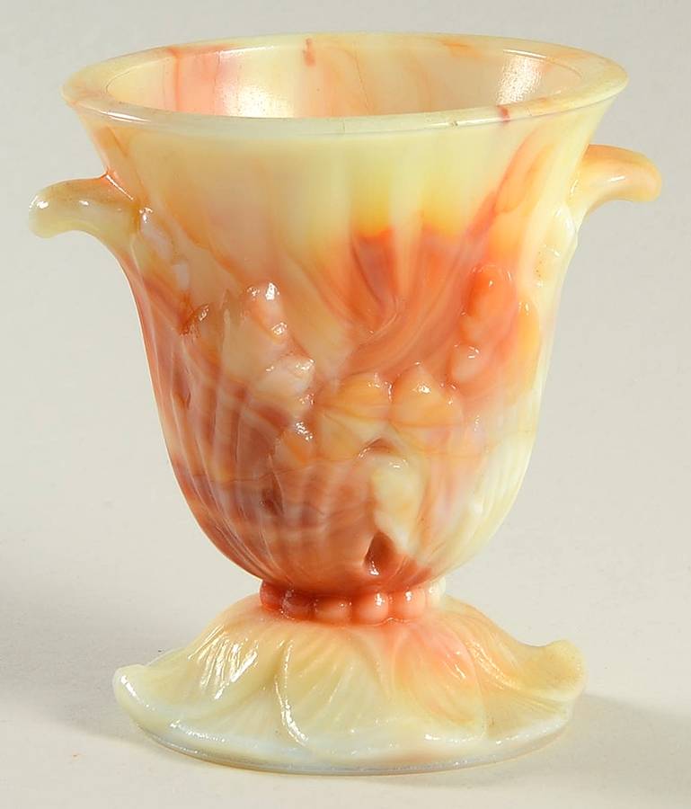 Floral Urn Amber & Cream Marbled Miniature Urn by Akro Agate-1