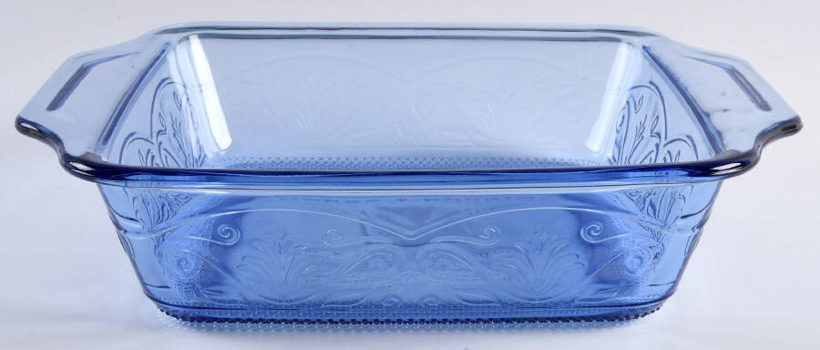 Laurel Embossed Coastal Blue 8" Square Cake Pan by Anchor Hocking-1