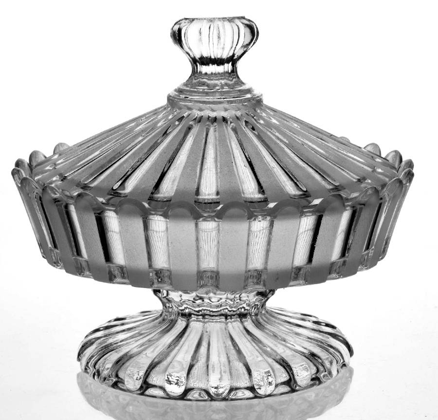 Frosted Ribbon 6" Compote & Lid by Bakewell, Pears, Black-1
