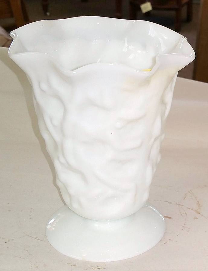 El Rancho Milk Glass Footed Crimped Vase by Bryce-1