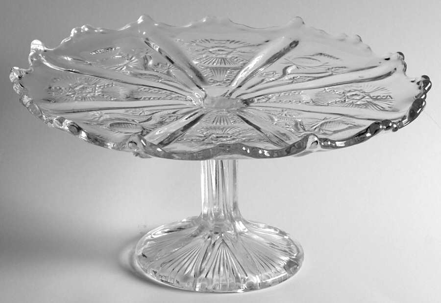 Panelled Thistle 10" Diameter Pedestal Cake Stand No Dome by Higbee-1