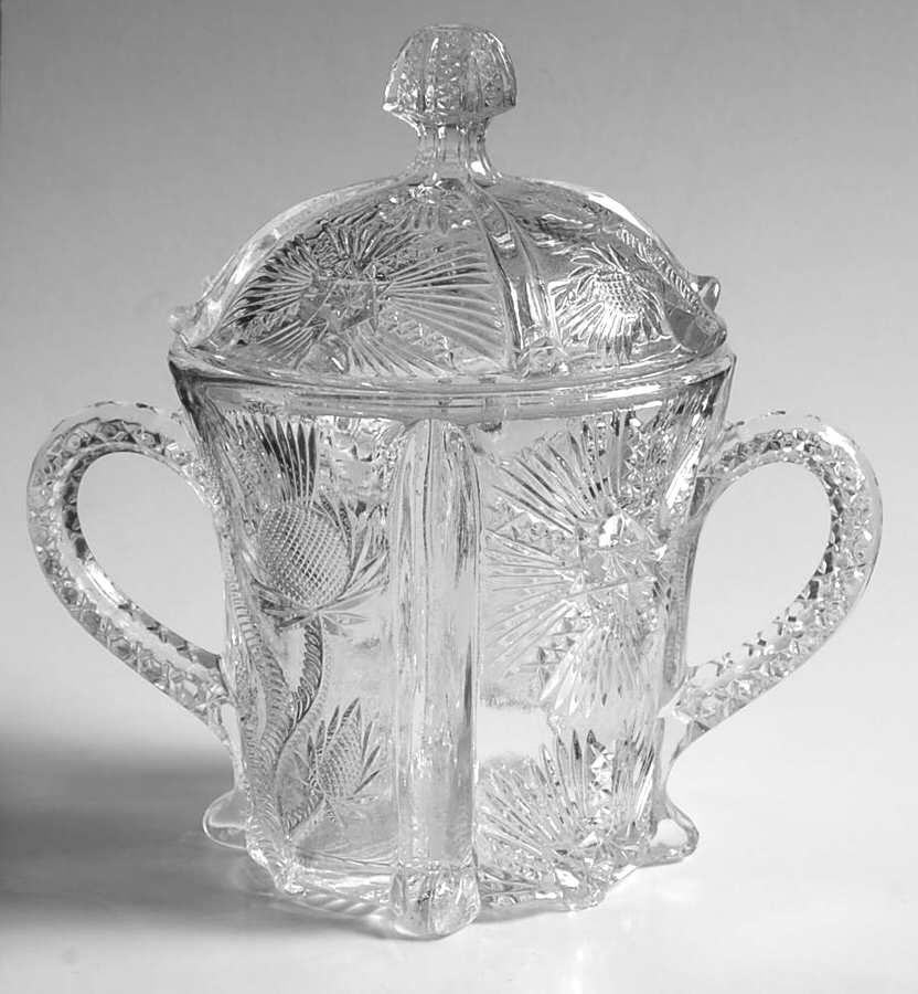Panelled Thistle Bowl Has Lip, Sugar Bowl & Lid by Higbee-1
