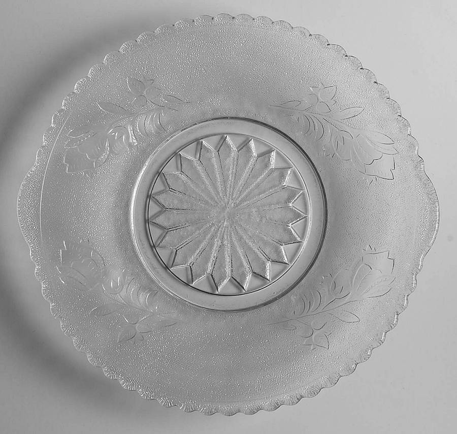 Rose in the Snow Clear Handled Cake Plate by Bryce-1