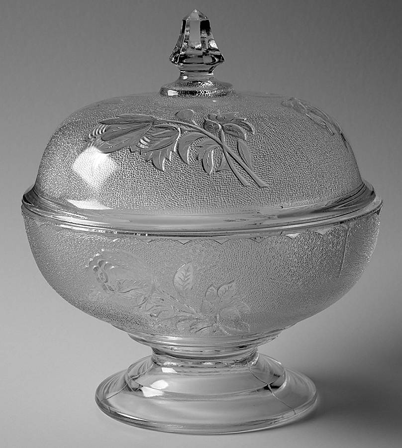 Rose in the Snow Clear 10" Compote & Lid by Bryce-1