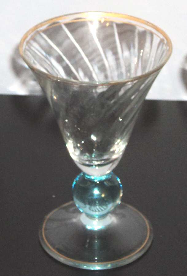 Apollo Cerulean (Blue Stem, Swirl Optic, Gold Trim) Wine Glass by Bryce-1