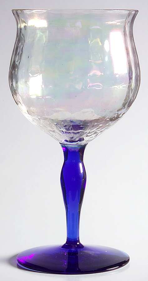 350 (Block Optic, Blue Iridescent Stem) Water Goblet by Bryce-1