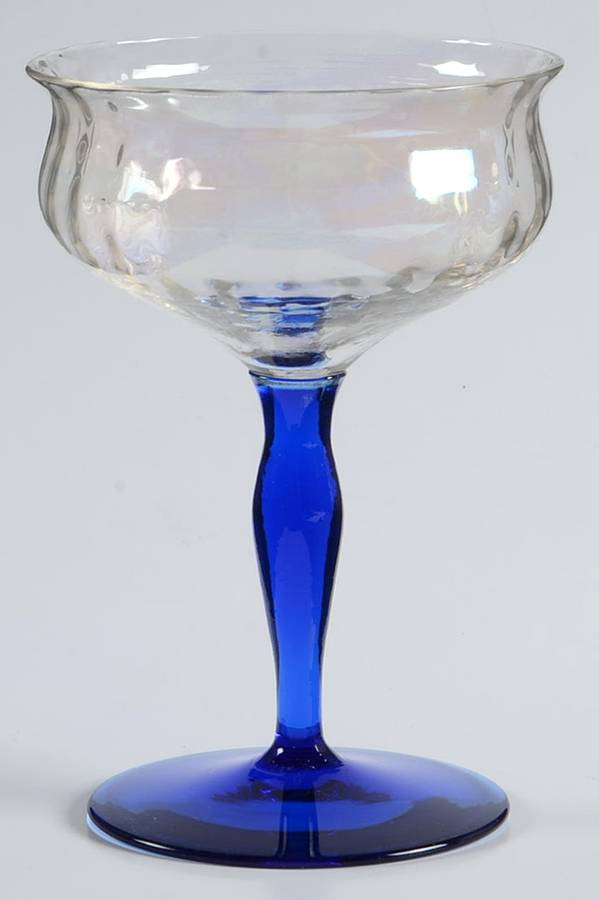 350 (Block Optic, Blue Iridescent Stem) Champagne/Tall Sherbet by Bryce-1